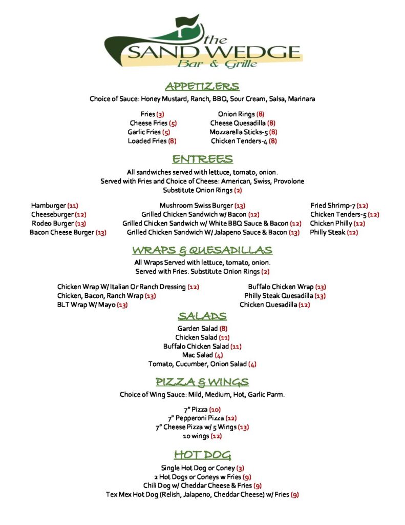Grill Menu - Waverly Woods Golf Course